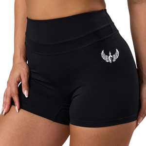 Shorts de sport pour femmes en maille noire à taille haute, extensibles, pour la gym, le fitness, l'entraînement et les activités sportives - Product Image 6