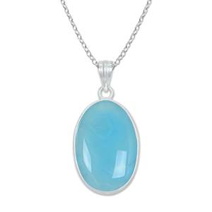 Colliers pendentifs minimalistes vintage en laiton plaqué or et argent avec calcédoine aqua (teinte), faits à la main, bijoux en gros - Product Image 3