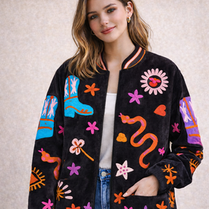 Wholesale Velvet <b>Jacket</b> Women Sujani Hand Embroidery Bohemian Fashion Autumn Winter Coat Cotton Lining - Product Image 2