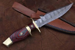 Couteau Bowie industriel artisanal personnalisé pour le camping et la chasse, à lame fixe, pointe droite, en acier Damas 3 mm, manche en bois - Product Image 2