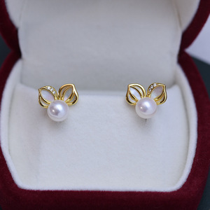 Boucles d'oreilles en argent S925 édition coréenne, perles doubles Zhuji Danshui blanches, lumière intense, 6-11 mm, pour femme - Product Image 1