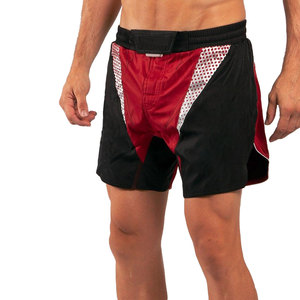 Shorts de sport pour hommes à blocs de couleur, taille mi-haute, élastiques, respirants, avec empiècements géométriques, rouge, noir, blanc - Product Image 4