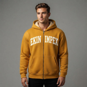 Sudadera con capucha de forro polar amarillo mostaza para hombre con logotipo personalizado – Sudadera con capucha y bolsillos canguro con logotipo personalizado - Product Image 3