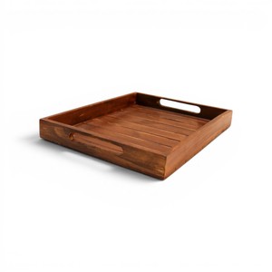 Bandeja de Servir Rústica de Madera con Asas Recortadas |   Bandeja Rectangular para Servir Comida, Bebidas y Decoración del Hogar - Product Image 3