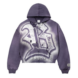 Sudadera con capucha para hombre con estampado en spray, cierre frontal con cremallera, estilo urbano, corte regular, 100% poliéster, felpa francesa, para otoño - Product Image 5