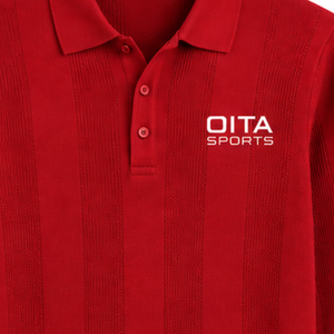 Bright <b>Red</b> Mens <b>Long</b> <b>Sleeve</b> Knit Polo Shirt Textured Stripe Design Ribbed Cuffs Casual Pullover Premium Fashion <b>Top</b> - Product Image 5