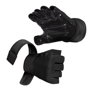 Half Finger <b>Weight</b> Lifting <b>Gloves</b> Black PU Gym Fitness Unisex Pull on Adjustable Wrist Strap - Product Image 3