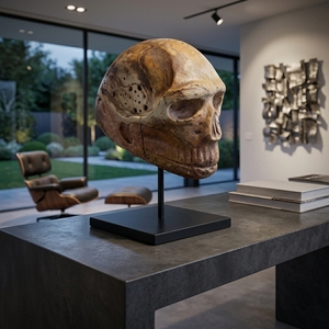 Soporte para Cráneo, Escultura de Cráneo Humano de Madera Hecha a Mano, Decoración Rústica Gótica para Mesa, Obra de Arte Decorativa con Soporte de Metal, Adorno para el Hogar - Product Image 2