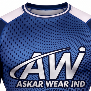 เสื้อ Rash Guard แขนยาวสำหรับผู้ชาย ยี่ห้อ Askar Wear ลายพิมพ์ Sublimation แห้งเร็ว ดีไซน์โลโก้ด้านหน้า สีน้ำเงิน-เทา - Product Image 2