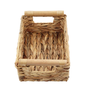 Paniers en jacinthe d'eau naturelle faits à la main pour le rangement avec poignées en bois, prix de gros du Vietnam - Product Image 2