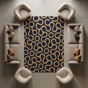 Handmade Abstract Geometric Cut Pile Non-Slip Medium Pile Modern Tufted Wool/Cotton Area Rug Navy Blue Mustard Gold - Product Image 2