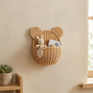 Panier de rangement mural en rotin naturel pour chambre d'enfant, organisateur décoratif en fibre naturelle écologique, idéal pour chambre de bébé - Product Image 1
