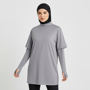 Comfortable Modest Muslim Women's Sports Shirt-Quick Dry Breathable UPF50+ Eco-Friendly Drop Shoulder Long Sleeve Thumbholes for - Product Image 1