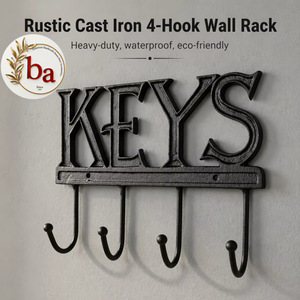 Perchero de Pared Rústico Vintage de Hierro Fundido con 4 Ganchos, Resistente, Ajustable, Impermeable, Ecológico, Autoadhesivo - Product Image 1