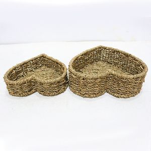 Ensemble de paniers de rangement multifonctionnels en jonc de mer écologiques faits à la main avec un design en forme de cœur mignon pour la décoration de la maison - Product Image 3