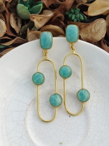 SOUMYA CREATIONS - Pendientes Geométricos de Latón Chapado en Oro con Piedra Natural Turquesa, Estilo Bohemia para Mujer, Pendientes Colgantes de Moda para Fiesta - Product Image 1