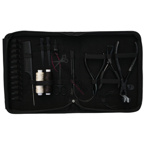 Black Hair Extension tools Stylist Kit Pulling Hook Loop Tools Tape-In Plier Tail Comb Parting Finger Clips Wig <b>Threads</b> Scissors - Product Image 1