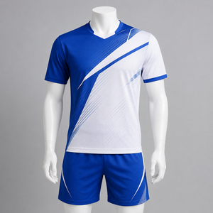 ชุดแบดมินตันผู้ชายสีน้ำเงินขาวแบบซับลิเมชั่นยี่ห้อ Flexco Sports ผลิตจากโพลีเอสเตอร์ ระบายอากาศได้ดี แห้งเร็ว ชุดกีฬาสำหรับผู้ใหญ่ รับผลิตตามแบบ OEM - Product Image 5