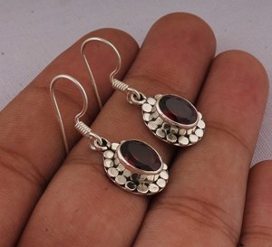 Natural Red Garnet <b>Solid</b> 925 Sterling <b>Silver</b> Handmade Vintage Luxury Drop <b>Earrings</b> for Wedding Anniversary Gift Party - Product Image 2