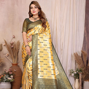 Modern Banarasi <b>Tissue</b> Silk Floor-Length Saree for <b>Wedding</b> Diwali & Party - Product Image 1