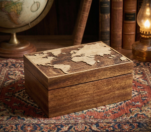 Caja de Joyería Mini de Madera Premium con Diseño de Mapa del Mundo, Caja para Guardar Joyas para Damas, Estuche de Almacenamiento de Joyas de Estilo Antiguo Hecho a Mano - Product Image 6