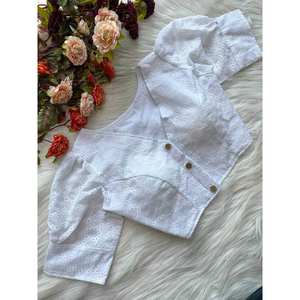 BLUSA HAKOBA DE ALGODÓN LISTA A LA MODA BLANCA - Product Image 1