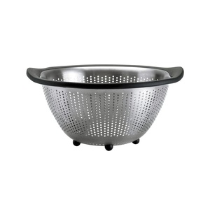 Polished Stainless Steel <b>Colander</b> For Kitchen Counter Use With Stable Base And Efficient Water Drainage - Product Image 4