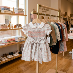 Customizable OEM ODM Embroidered Baby Dress Cotton Orange Floral Smocked Dress for Girls Factory Handmade children <b>clothes</b> - Product Image 1