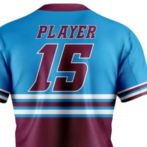 Camiseta de Béisbol Azul Cielo y Granate para Hombre, con Botones al Frente, Ligera, Uniforme Deportivo Transpirable - Product Image 4