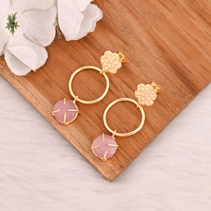 ต่างหูพลอยตาแมวสีชมพูสง่างามเครื่องประดับทองเหลืองสำหรับผู้หญิง - Product Image 4