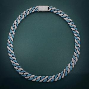 Luxury Iced Cuban Link Chain <b>Necklace</b> Moissanite Hip Hop Unisex <b>Statement</b> Blue Silver Tone Jewelry - Product Image 6