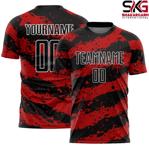 Maillot de football personnalisé rouge et noir effet éclaboussures, 100 % polyester, manches courtes, uniforme d'équipe, séchage rapide, tenue de match - Product Image 2