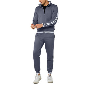 Survêtement gris pour homme à manches longues, couleur unie, col rabattu, décontracté, respirant, en polyester et coton - Product Image 5
