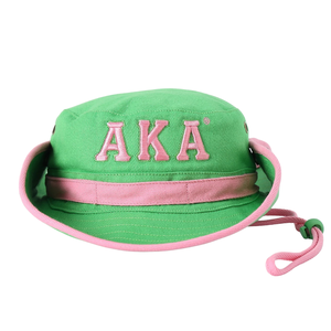 Chapeau Boonie Vert AKA avec Lettre Brodé Rose, Large Bord, Réglable, en Coton, pour l'Extérieur, Décontracté, Tendance, Protection Solaire - Product Image 1