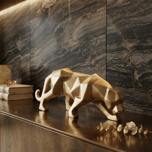Estatua de Pantera de Resina de Lujo AG Elements para Decoración de Vestíbulo de Hotel u Oficina, Escultura de Animal Moderna con Acabado Dorado Brillante para Mesa - Product Image 2