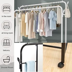 Minimalist Metal <b>Clothing</b> <b>Rack</b> With Wheels 4-Tier Storage Shelf <b>Standing</b> Wardrobe Organizer Multifunctional Design - Product Image 3