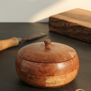 Caja Redonda de Madera Hecha a Mano Ecológica Premium para Roti y Chapati |   Contenedor para Guardar Pan Indio - Product Image 4