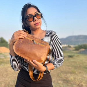Bolso de mano de cuero auténtico de grano completo hecho a mano para mujer, bolso de hombro cruzado de uso de oficina de cuero Vintage auténtico - Product Image 5