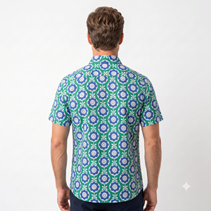 เสื้อเชิ้ตแขนสั้นลายดอกไม้ผ้าฝ้ายสำหรับผู้ชาย ปกคอปกเสื้อแบบพับได้ ระบายอากาศได้ดี เหมาะสำหรับฤดูร้อน - Product Image 2