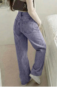 Jeans de Mezclilla de Cintura Alta y Pierna Recta para Mujer, Marca TRIBON SPORTS, Sin Elasticidad, Lavado Medio, Casuales, Largos - Product Image 4