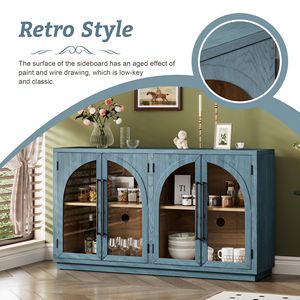Large Retro 4-Door <b>Sideboard</b> with Adjustable Shelves & Metal Handles for Kitchen Dining & Living Room Storage - Product Image 6