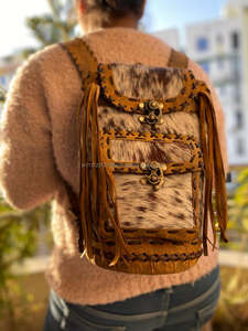 Animal Fur Cowhide Leather <b>Backpack</b> Handmade College Student <b>Backpack</b> Stylish <b>Backpack</b> - Product Image 2