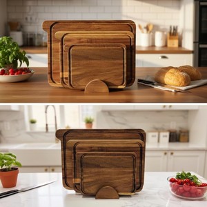 Juego de 3 Tablas de Cortar de Madera de Acacia Ecológicas y No Tóxicas con Logotipo Personalizado, Rectangulares, con Soporte para Uso en la Cocina y para Servir - Product Image 5