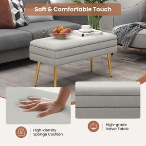 Panca contenitore imbottita in velluto per camera da letto con coperchio rimovibile - Product Image 6