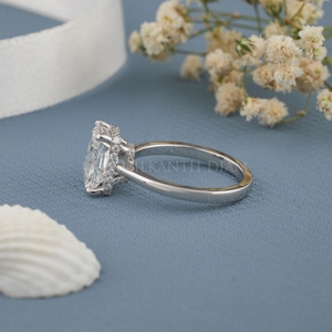 Bague solitaire en diamant taille radiant au design tendance, diamant de laboratoire, or blanc, bijoux fins en diamant pour femme - Product Image 4