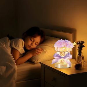Elegante Lampada Notturna con Decorazione Floreale Viola, Base in Cristallo, 3 Colori Cangianti, Alimentazione Touch e USB, Idea Regalo Romantica - Product Image 5