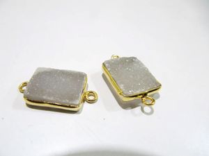 Conector de Gemas con Bisel Rectangular de Druzy Blanco Natural - Product Image 4