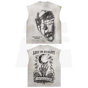 Camiseta sin mangas para hombre, de algodón, color cielo, con estampado gráfico DTG, logotipo personalizado premium, 100% algodón, corte holgado. - Product Image 4