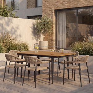 Juego de Comedor Moderno con Mesa Rectangular y Seis Sillas con Respaldo Curvo para Muebles de Hogar - Product Image 4