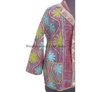 Chaqueta de Algodón Kantha Bordada a Mano de la India, Diseño Estampado en Bloque, Transpirable, Ecológica, para Invierno, Otoño y Verano, Venta al Por Mayor - Product Image 2